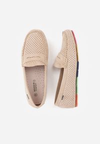 Born2be - Beżowe Ażurowe Mokasyny ze Skórzaną Wkładką Ozdobione Przeszyciami Sylilise. Okazja: na co dzień. Kolor: beżowy. Materiał: skóra. Wzór: ażurowy, aplikacja. Styl: casual, klasyczny #2