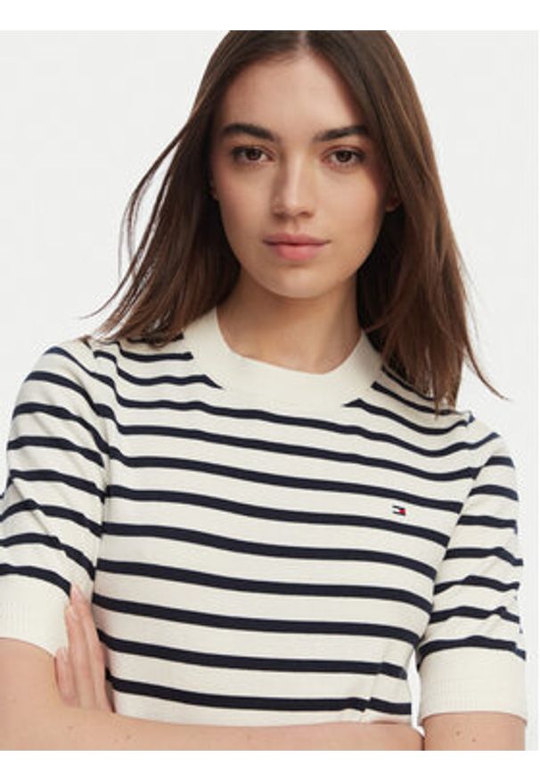 TOMMY HILFIGER - Tommy Hilfiger Sweter WW0WW49705 Biały Slim Fit. Kolor: biały. Materiał: syntetyk, bawełna
