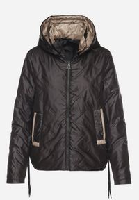 Born2be - Czarna Kurtka Pikowana z Odpinanym Kapturem i Ściągaczami po Bokach Nusarianis. Okazja: na spacer, na co dzień. Kolor: czarny. Materiał: jeans. Długość rękawa: długi rękaw. Długość: długie. Styl: casual, elegancki #3