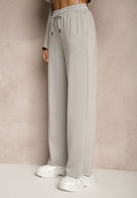 Renee - Szare Spodnie z Dodatkiem Wiskozy Dresowe High Waist Ellanoria. Okazja: na co dzień. Stan: podwyższony. Kolor: szary. Materiał: dresówka, wiskoza. Styl: casual #4