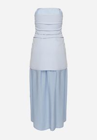 Born2be - Niebieska Koktajlowa Sukienka Typu Bandeau z Marszczeniem Izelessa. Okazja: na imprezę. Kolor: niebieski. Styl: wizytowy #6