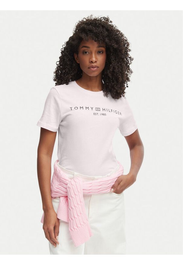 TOMMY HILFIGER - Tommy Hilfiger T-Shirt WW0WW40276 Różowy Regular Fit. Kolor: różowy. Materiał: bawełna
