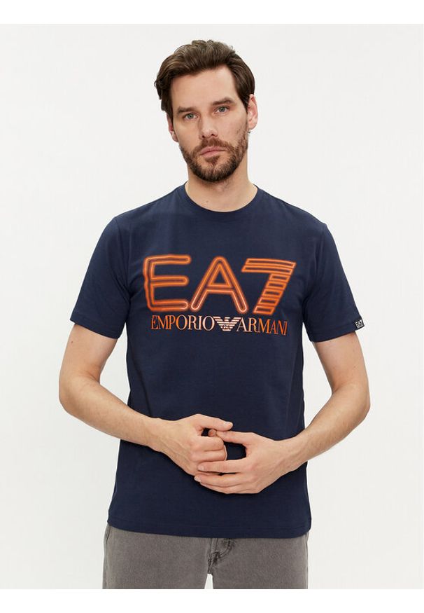 EA7 Emporio Armani T-Shirt 3DPT37 PJMUZ 1554 Granatowy Regular Fit. Kolor: niebieski. Materiał: bawełna