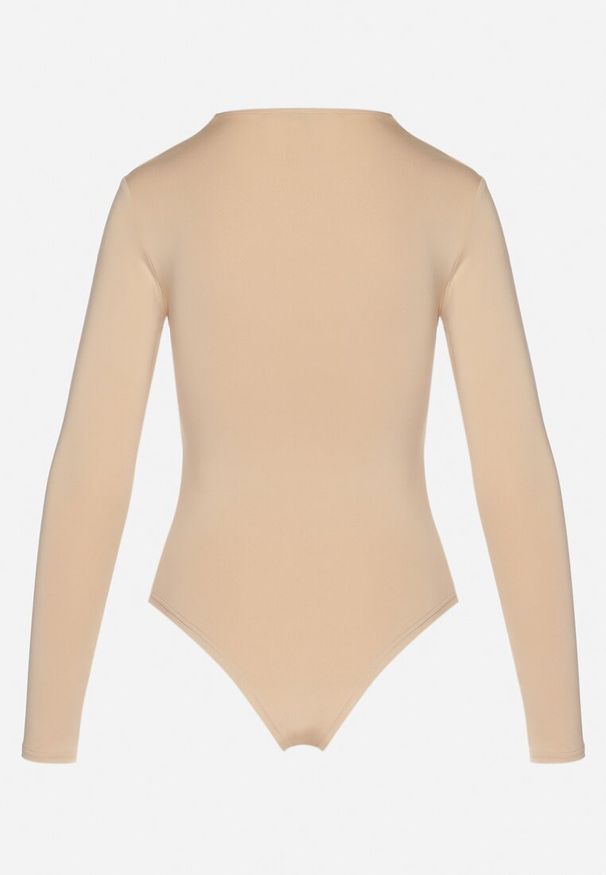 Born2be - Beżowe Body Eleganckie z Marszczeniem Ziellea. Okazja: na co dzień. Kolor: beżowy. Materiał: jeans. Długość rękawa: długi rękaw. Długość: długie. Styl: elegancki