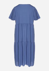 Born2be - Niebieska Wiskozowa Sukienka Rozkloszowana z Dekoltem V Natilenia. Okazja: na co dzień. Kolor: niebieski. Materiał: wiskoza. Styl: klasyczny, elegancki, casual #2