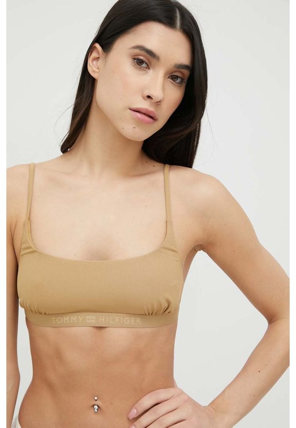 TOMMY HILFIGER - Tommy Hilfiger biustonosz kąpielowy kolor brązowy. Kolor: brązowy. Materiał: poliester