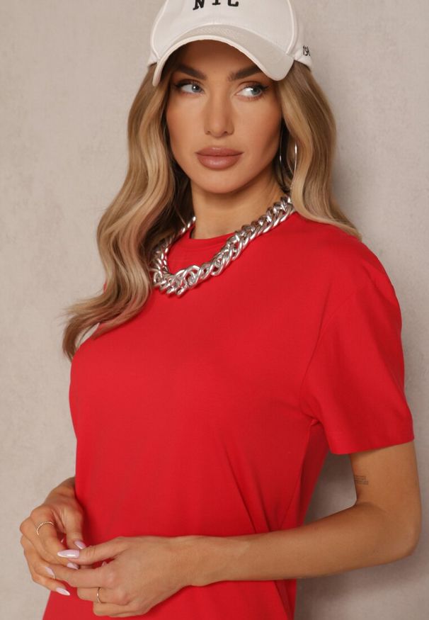 Renee - Czerwona Klasyczna Gładka Koszulka z Bawełny Detima. Kolor: czerwony. Materiał: bawełna. Wzór: gładki. Styl: klasyczny