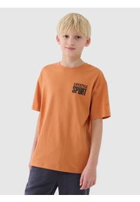 4f - 4F T-shirt regular z nadrukiem chłopięcy - pomarańczowy 128 (7-8 lat). Okazja: na co dzień. Kolor: pomarańczowy. Materiał: dzianina, bawełna, jersey. Długość rękawa: krótki rękaw. Długość: krótkie. Wzór: nadruk. Sezon: lato. Styl: klasyczny, sportowy, casual