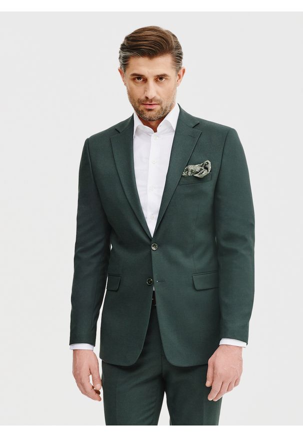 Pako Lorente - PAKO LORENTE - Zielona marynarka garniturowa. Kolor: zielony. Materiał: poliester, elastan, wiskoza. Wzór: gładki. Styl: młodzieżowy