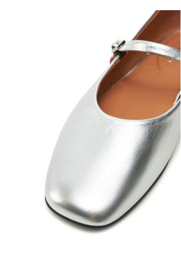 Calvin Klein Baleriny Mary Jane Ballerina - Met HW0HW02269 Srebrny. Kolor: srebrny. Materiał: skóra