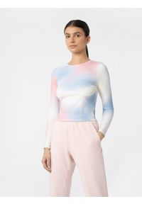 4f - Longsleeve crop-top slim damski. Typ kołnierza: dekolt gorset. Kolor: wielokolorowy. Materiał: materiał. Długość rękawa: długi rękaw. Wzór: gładki #1