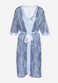 Born2be - Niebieski Komplet Piżamowy Koszula Nocna i Szlafrok w Cętki Pellan. Kolor: niebieski. Materiał: tkanina #3