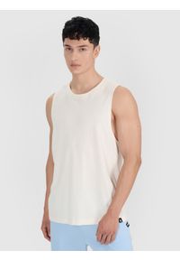 4f - 4F Tank top oversize męski - biały XXL. Kolor: biały. Materiał: dzianina, materiał, poliester, bawełna. Długość rękawa: bez rękawów. Sport: koszykówka
