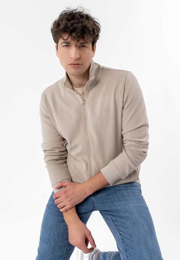 Volcano - Rozpinana bluza B-STRIPE. Okazja: na co dzień. Typ kołnierza: kołnierzyk stójkowy, bez kaptura. Materiał: prążkowany, bawełna, materiał. Wzór: gładki, prążki. Styl: casual, klasyczny