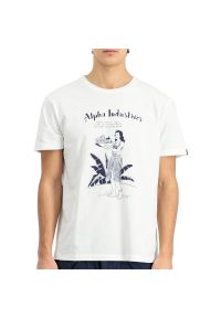 Koszulka męska Alpha Industries Hawaii 15652509 - biała. Kolor: biały. Materiał: bawełna. Długość rękawa: krótki rękaw. Długość: krótkie. Wzór: aplikacja #1