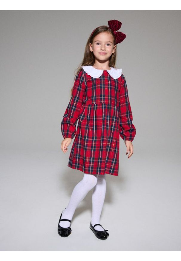 Sinsay - Sukienka w kratę z bawełnianym kołnierzykiem - wielobarwny. Materiał: bawełna