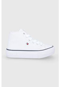 TOMMY HILFIGER - Tommy Hilfiger Trampki dziecięce kolor biały. Nosek buta: okrągły. Kolor: biały. Materiał: materiał, włókno, guma. Szerokość cholewki: normalna #1