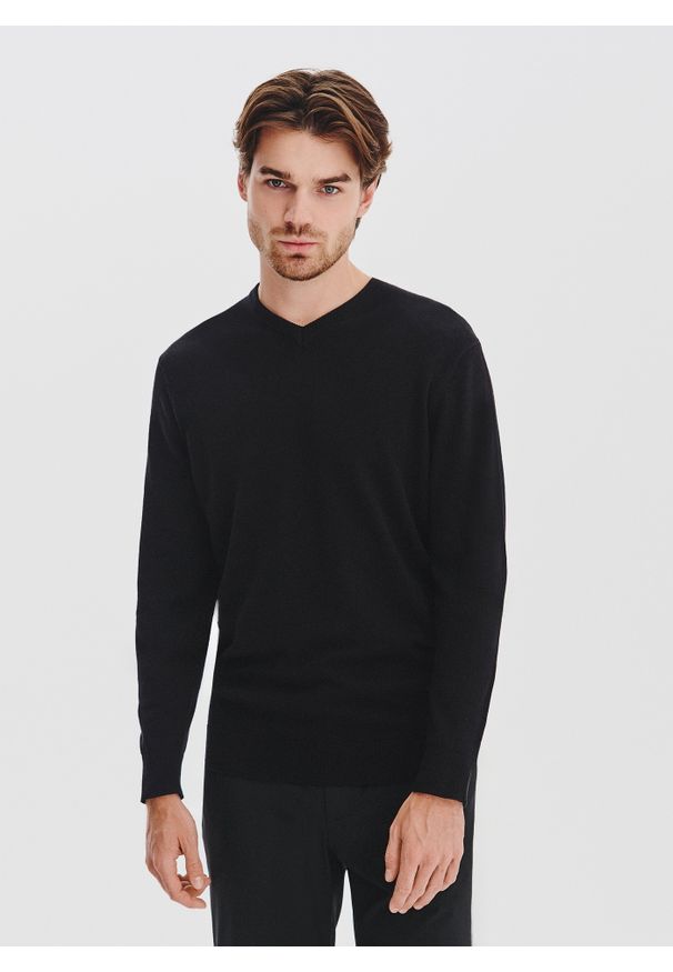 Pako Lorente - PAKO LORENTE - Czarny sweter męski v-neck. Kolor: czarny, niebieski. Materiał: bawełna. Sezon: jesień