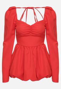 Born2be - Czerwona Rozkloszowana Sukienka Bombka z Wiązaniem na Plecach Poltewin. Okazja: na ślub cywilny, na co dzień, na imprezę, na wesele. Typ kołnierza: kokarda, dekolt kwadratowy. Kolor: czerwony. Typ sukienki: bombki. Styl: klasyczny, casual, elegancki #6