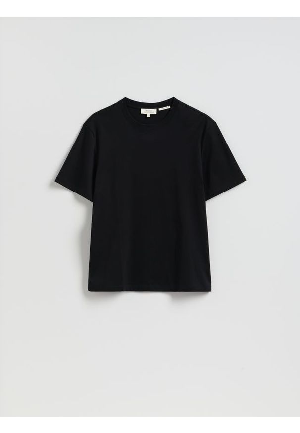 Reserved - T-shirt regular z merceryzowanej bawełny - czarny. Kolor: czarny. Materiał: bawełna