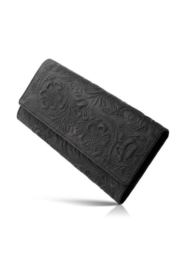 Portfel skórzany czarny PAOLO PERUZZI IN-35-BL. Kolor: czarny. Materiał: skóra. Wzór: kwiaty