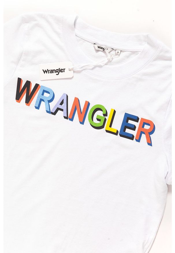 Wrangler - WRANGLER T SHIRT DAMSKI T-SHIRTS 80´S TEE WHITE W7010EV12 112130877. Wzór: nadruk, kolorowy