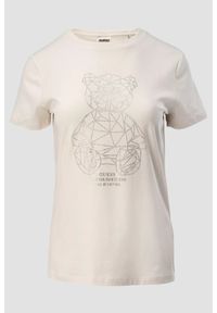 Guess - GUESS Biały damski t-shirt na krótki rękaw z cyrkoniami Romy, Rozmiar S. Okazja: na co dzień. Kolor: biały. Długość rękawa: krótki rękaw. Długość: krótkie. Styl: elegancki, casual #4