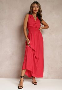Renee - Bordowa Sukienka Thesarpia. Kolor: czerwony. Materiał: tkanina, wiskoza. Długość rękawa: na ramiączkach. Wzór: jednolity, gładki. Typ sukienki: kopertowe. Styl: klasyczny. Długość: maxi #1