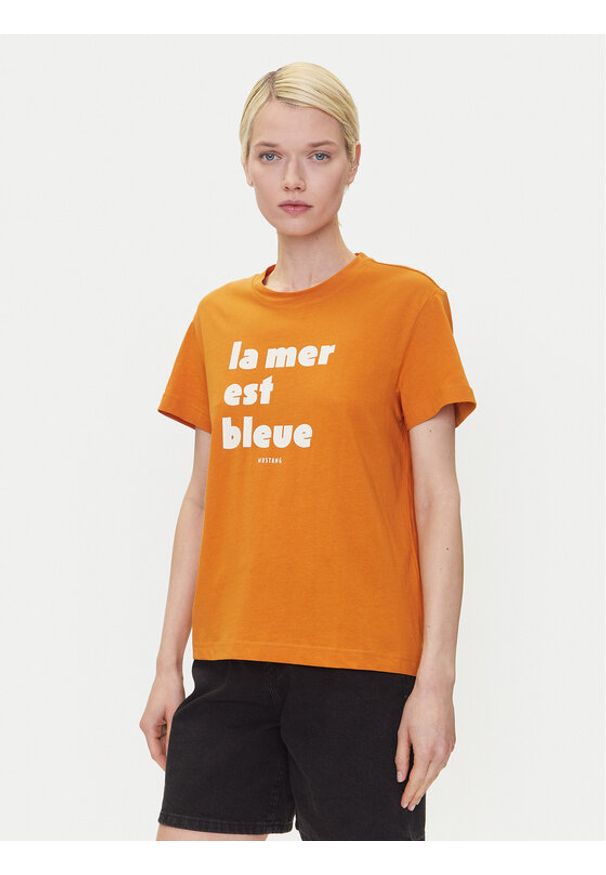 Mustang T-Shirt Floris 1016157 Pomarańczowy Relaxed Fit. Kolor: pomarańczowy. Materiał: bawełna