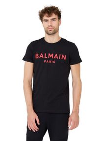 Balmain - BALMAIN Czarny męski T-shirt z czerwonym logo, Rozmiar XL. Kolor: czarny #5