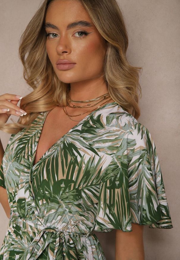 Renee - Ciemnozielona Plisowana Rozkloszowana Sukienka z Bawełną Culinea. Okazja: na co dzień, na imprezę. Kolor: zielony. Materiał: bawełna. Styl: klasyczny, casual