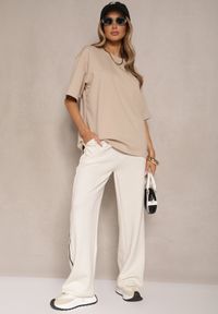 Renee - Jasnobeżowy Basicowy T-shirt z Bawełną Meronissea. Okazja: na co dzień. Kolor: beżowy. Materiał: bawełna. Styl: klasyczny, casual #3