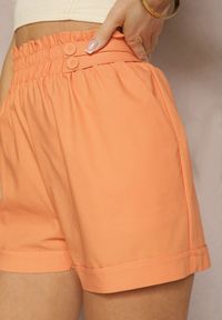 Renee - Pomarańczowe Szorty High Waist z Gumką w Pasie Kerpia. Okazja: na co dzień. Stan: podwyższony. Kolor: pomarańczowy. Materiał: bawełna. Styl: casual, elegancki
