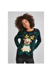 Urban Classics - Bluza damska miejska klasyczna pug christmas. Kolor: czarny. Materiał: polar. Sezon: zima #1