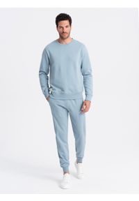 Ombre Clothing - Dresowy komplet męski spodnie joggery + bluza – błękitny V7 Z79 - XXL. Kolor: niebieski. Materiał: dresówka. Wzór: aplikacja