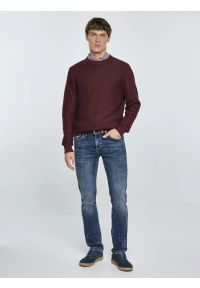 Big-Star - Sweter męski bawełniany bordowy Carlo 604. Okazja: na co dzień. Kolor: czerwony. Materiał: bawełna. Wzór: ze splotem. Styl: klasyczny, elegancki, casual