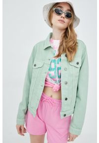 Brave Soul kurtka jeansowa damska kolor zielony przejściowa. Okazja: na co dzień. Kolor: zielony. Materiał: jeans. Styl: casual