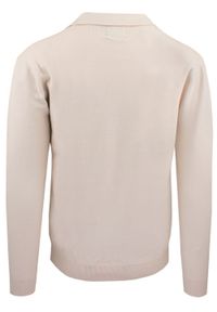 Męski, Lekki Sweter z Otwartym Kołnierzykiem Polo - Brave Soul - Kremowy. Typ kołnierza: polo. Kolor: beżowy, brązowy, wielokolorowy. Materiał: poliester, poliamid, wiskoza #3