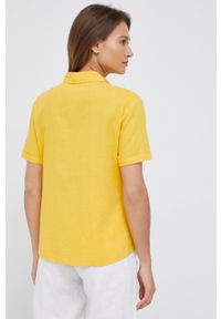 Sisley koszula lniana damska kolor żółty relaxed z kołnierzykiem klasycznym. Typ kołnierza: kołnierzyk klasyczny. Kolor: żółty. Materiał: len. Długość rękawa: krótki rękaw. Długość: krótkie. Styl: klasyczny #3