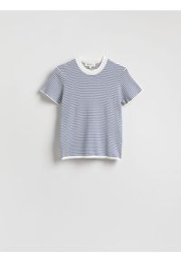 Reserved - Bawełniany t-shirt w paski - niebieski. Kolor: niebieski. Materiał: bawełna. Wzór: paski #1