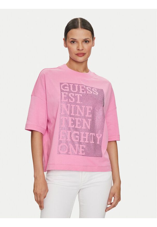 Guess T-Shirt W4YI28 I3Z14 Różowy Boxy Fit. Kolor: różowy. Materiał: bawełna