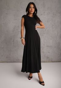 Renee - Czarna Sukienka z Bawełny o Rozkloszowanym Kroju z Dzianiny Portulaca. Okazja: na co dzień. Kolor: czarny. Materiał: bawełna, dzianina. Typ sukienki: proste, rozkloszowane. Styl: casual #6