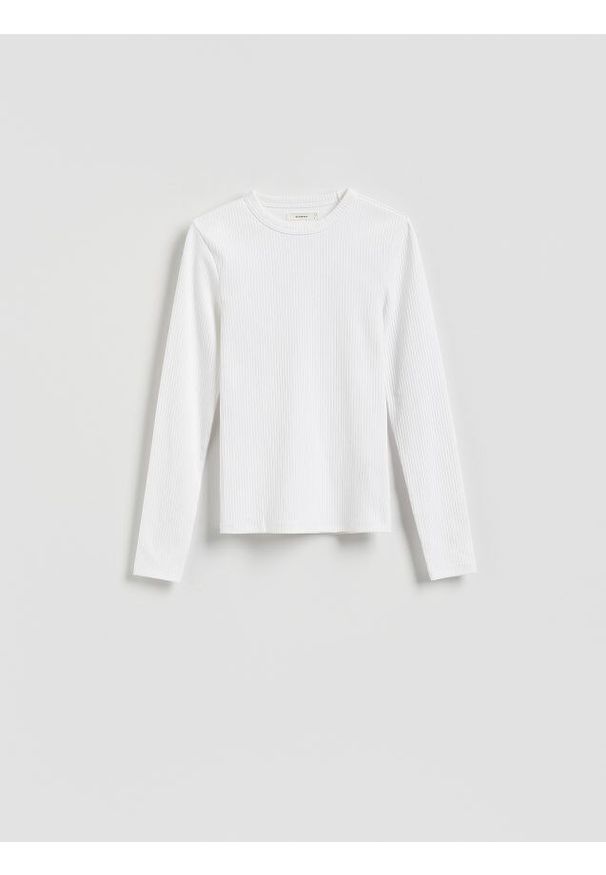 Reserved - Longsleeve w prążek - biały. Kolor: biały. Materiał: bawełna. Długość rękawa: długi rękaw. Wzór: prążki
