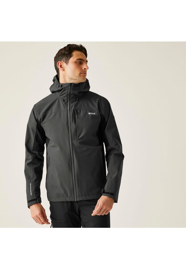 Regatta - Kurtka turystyczna przeciwdeszczowa męska Birchdale wodoodporna. Kolor: szary, wielokolorowy, fioletowy. Materiał: tkanina, poliester. Sport: turystyka piesza