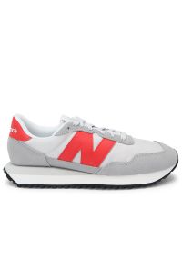 Buty New Balance MS237BO - szare. Okazja: na co dzień. Zapięcie: sznurówki. Kolor: szary. Materiał: zamsz, guma. Szerokość cholewki: normalna