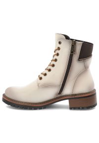 Beżowe Botki Vinceza Stylowe Buty Damskie. Okazja: na spacer, na co dzień. Zapięcie: sznurówki. Kolor: beżowy. Materiał: materiał. Obcas: na obcasie. Styl: elegancki. Wysokość obcasa: średni #4