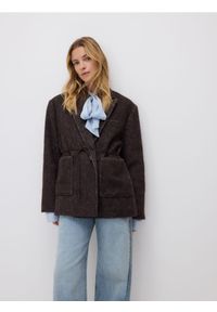 Reserved - Marynarka z wełną - ciemnobrązowy. Kolor: brązowy. Materiał: wełna #1