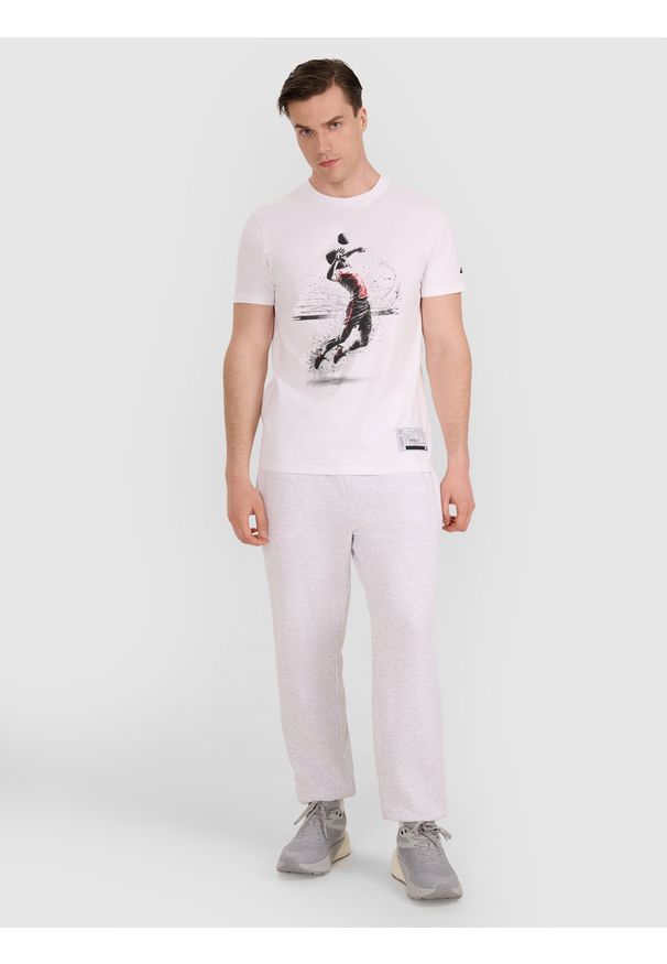 4f - 4F T-shirt regular z nadrukiem siatkarskim męski - biały XXL. Okazja: na co dzień, do domu. Kolor: biały. Materiał: bawełna, jersey, materiał. Wzór: nadruk. Styl: sportowy, klasyczny, casual