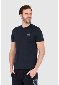 EA7 Emporio Armani - EA7 Granatowy t-shirt męski z małym logo. Kolor: niebieski #6