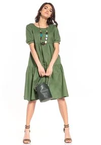 Tessita - Zwiewna Midi Sukienka - Zielona. Kolor: zielony. Materiał: bawełna. Długość: midi